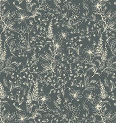 a floral pattern with white flowers on a gray background