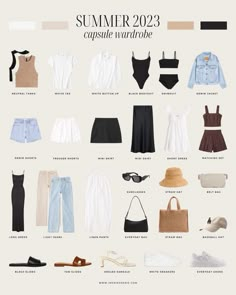 Summer Commuter Outfit, Staple Wardrobe Bottoms, Travel Capsule Wardrobe Italy, Los Angeles Capsule Wardrobe, Europe Wardrobe Summer, Edmonton Outfits, Elevated Basics Outfit Summer, Summer Wardrobe Essentials 2024, Monochrome Summer Outfit Ideas