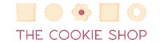 the cookie shop logo is shown in red and white, with an image of cookies on it