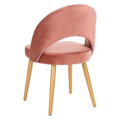 a pink chair with gold legs and a round backrest on an isolated white background