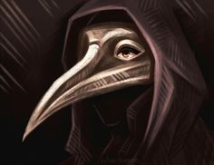 a painting of a person wearing a hooded bird mask