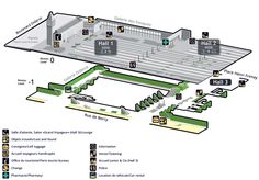 an airport map with all the locations