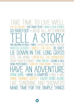 a poster with the words tell a story written in different colors and font on it