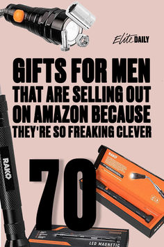 an advertisement for men's products with the words, gifts for men that are selling out