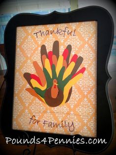 this is an image of a handprinted thanksgiving card