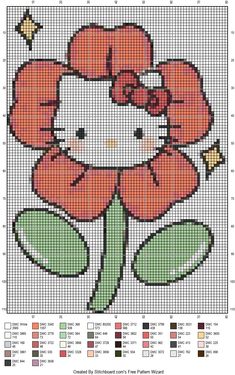 a cross stitch pattern with an image of a hello kitty holding a flower in it