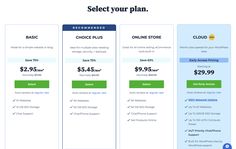 the pricing sheet for select your plan