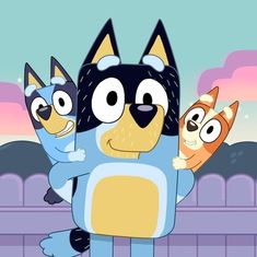 an animated dog with three cats on it's back and one cat holding another