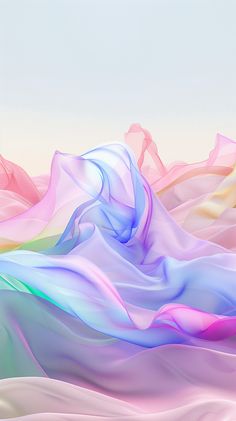 an abstract image of colorful flowing fabric in pastel colors on a blue sky background