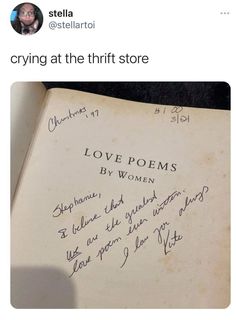 an old book with writing on it and someone's handwritten poem in the middle