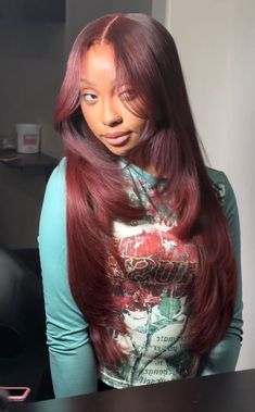 Black Women Dyed Hair, Burgundy Hair Black Women, Frontal Wig Hairstyles, Dyed Hair Inspiration, Dope Hairstyles, Hair Laid, Front Lace Wigs Human Hair, Baddie Hairstyles, Hair Inspo Color