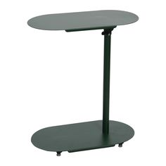 a round table with a metal base and two circular shelves on each side, one shelf is