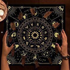 12 Constellations Black and Yellow Altar Cloth - Classic Variable Mystical Design, 12 Constellations, Tarot Cloth, Tarot Reader, Altar Cloth, Divination Tools, Zodiac Constellations, Tarot Readings, Sun And Stars