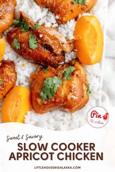 slow cooker apricot chicken served on rice