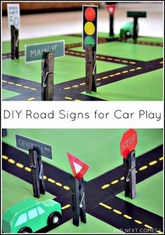 the road signs for car play are made out of construction paper