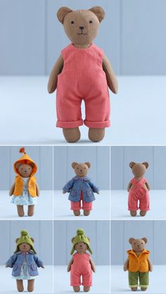 the teddy bears are all wearing different outfits