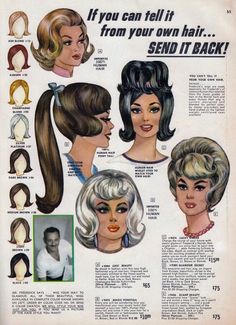 Frederick's of Hollywood wigs Cabelo Pin Up, 1960s Hair, 60s Hair, Beauty Ad, Fredericks Of Hollywood, Auburn Hair, Old Ads, Retro Hairstyles, Big Hair