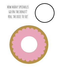 a pink donut with the words how many sprinkles go on the donut? roll the dice to see