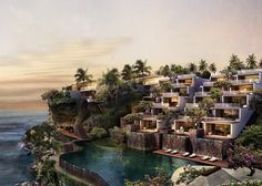 an artist's rendering of a resort on the edge of a cliff