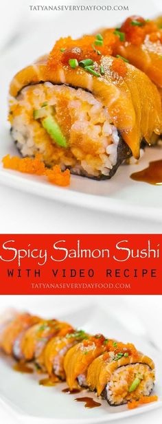 spicy salmon sushi with video recipe