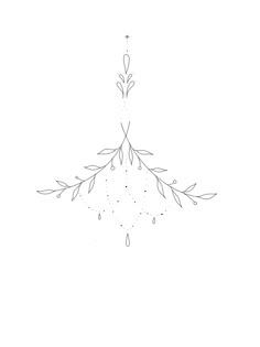 a black and white drawing of an upside down christmas tree ornament with leaves