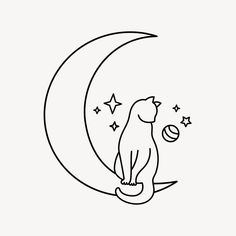 a cat sitting on the moon with stars