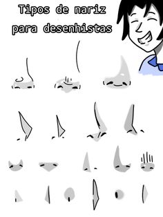 a drawing of a person with different facial expressions and words in spanish that say, tips de narizz para desenhistass