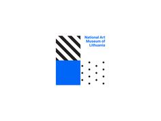 the national art museum of lubania logo is shown in blue and black on a white background