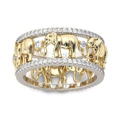 Jeulia Two Tone Round Cut Sterling Silver Elephant Band Antique Elephant, 3d Elephant, Rings Anniversary, Hip Hop Party, Elephant Ring, Zirconia Rings, Silver Elephants, Elephant Wedding, Zircon Ring