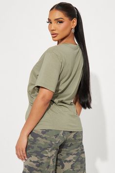 Available In Black, White, Olive, Mocha, And Red. V-Neck Short Sleeve Stretch 51% Cotton 49% Modal Imported | Ava V-Neck Tee Shirt in Olive Green size XS by Fashion Nova Casual V-neck Top With Relaxed Fit, Casual Green V-neck Short Sleeve Top, Trendy Cotton V-neck Shirt, Green Relaxed Fit V-neck Top, Green V-neck Graphic Tee, Green Relaxed Fit V-neck T-shirt, Basic V-neck Top For Summer, Trendy Green V-neck T-shirt, V-neck Short Sleeve Cotton Top