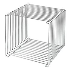 a stack of white metal shelves on top of each other in the shape of a square