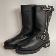 In Good Used Condition. Size 7 Men’s | 8.5 Women’s Medium Width Boots With Reinforced Toe, Leather Moto Boots With Steel Toe And Round Toe, Leather Moto Boots With Steel Toe, Leather Steel Toe Boots With Round Toe, Classic High-top Moto Boots With Steel Toe, Classic High-top Steel Toe Moto Boots, Red Leather Waterproof Boots, Leather Steel Toe Boots, Vibram Sole Boots With Round Toe And Medium Width