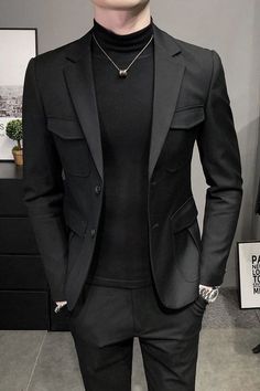 Outfits Quotes, Black Korean, Blazer For Men, Classy Suits, Classy Outfits Men, Stylish Blazer, Dress Suits For Men, Mens Blazer Jacket, Slim Suit