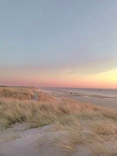 a person standing on top of a sandy beach next to the ocean at sunset or dawn