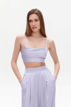 Lilac Crop Top, Sleeveless Satin Top, Cowl Neck Top, Silk Bridal Top, Bridesmaids Outfit, Wedding Guest Suit, Evening Dress ⭐Size: Please write your chest and waist and we will make a top to your individual measurements! After you place your order, we may ask you for additional measurements. We do this to ensure that the top fits you perfectly👌😊 ⭐Our fabric: We have used a premium quality satin and 100% silk: it's light and soft, pleasant to wear and easy to wash.  ⭐Shipping: ✈️We have two shi Fitted Satin Sleeveless Tank Top, Sleeveless Satin Crop Top For Summer, Spring Lavender Sleeveless Crop Top, Fitted Crop Top For Summer Prom, Lavender Sleeveless Crop Top, Strapless Crop Top For Summer Wedding, Fitted Summer Top For Prom, Strapless Summer Wedding Crop Top, Fitted Lavender Sleeveless Camisole