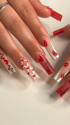 Nail Design Valentine, Valentines Nail Set, Nails Vday, Cupcake Nails, Red Acrylic Nails, Valentine Crafts For Kids, Dope Nail Designs