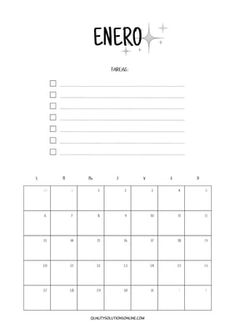 a printable calendar with the words'enero'in black and white on it