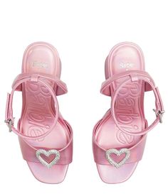 Barbie™ x ALDO The DreamHouse™ Collection Barbie Party Rhinestone Heart Iridescent Platform Sandals | Dillard's Pink Heart Heels, Pink Birthday Heels, Pink Princess Heels, Pink Designer Shoes, Cool Shoes Women, Red Bottoms Heels, Barbie Heels, Mtv Trl, Nostalgic Movies