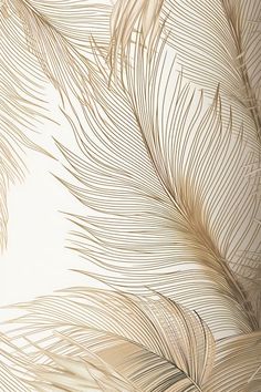 an image of a wallpaper with gold leaves on the back and white feathers on the front