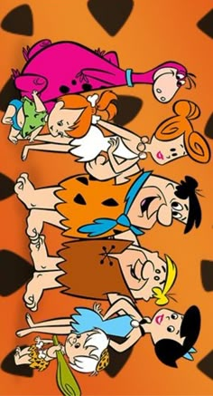 an image of cartoon characters on orange background