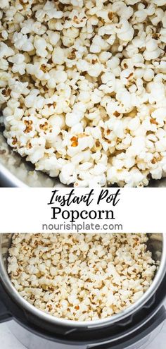 popcorn is being cooked in an instant pot with the words instant pot popcorn on it