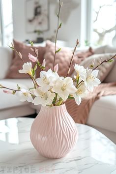 pink tabletop vase white flower decor for living room White Flower Decor