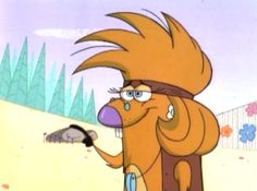 a cartoon character with an angry look on his face and head, holding a bird in one hand