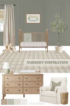 the nursery is decorated in neutrals and greens