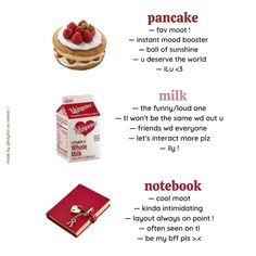 an info sheet describing the different types of desserts and what they are made with them