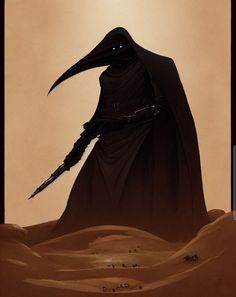 an image of a man in the desert with a giant black bird on his head