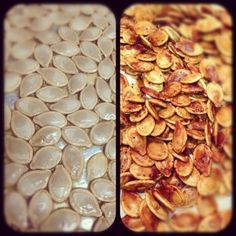 there are two pictures with different types of food in the same photo, one has almonds and the other has peanuts