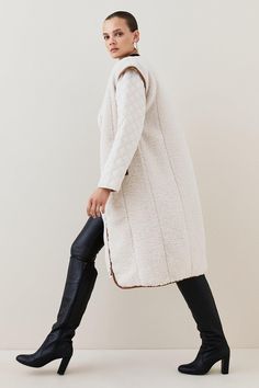 Borg Belted Hybrid Gilet & Coat Style Layers, The Borg, Quilted Sleeves, Faux Shearling Coat, Vest Coat, Shearling Coat, Karen Millen, Winter Coat, Sweater Dress