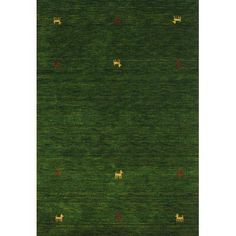 an area rug with animals on it in green and red colors, including two dogs