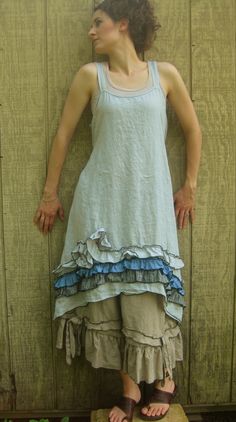 Love the uneven hems and ruffles Tina Givens, Dresses Handmade, Ruffle Linen, Skirt Maxi, Handmade Clothing, Mode Inspiration, Handmade Clothes, Upcycle Clothes